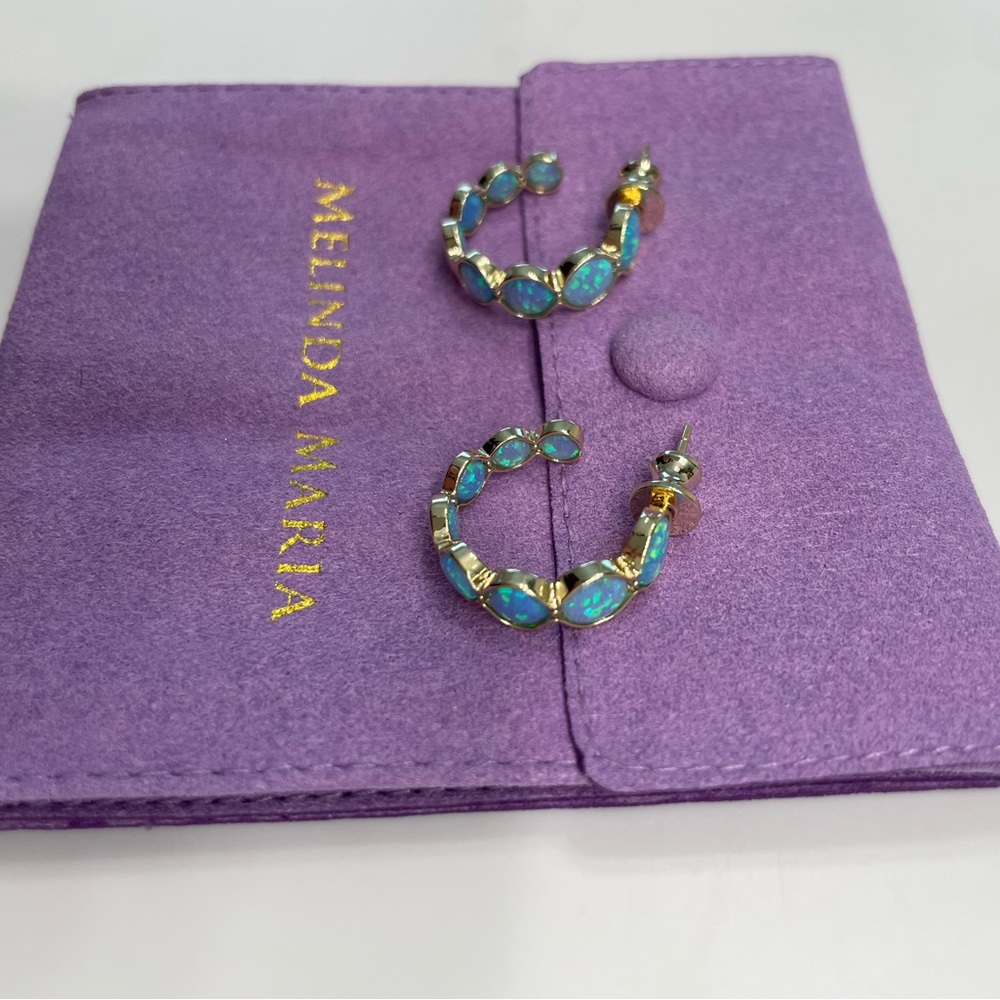 NWT Melinda Maria “She’s an Icon” Blue Opal .75 Hoops - Picture 6 of 8